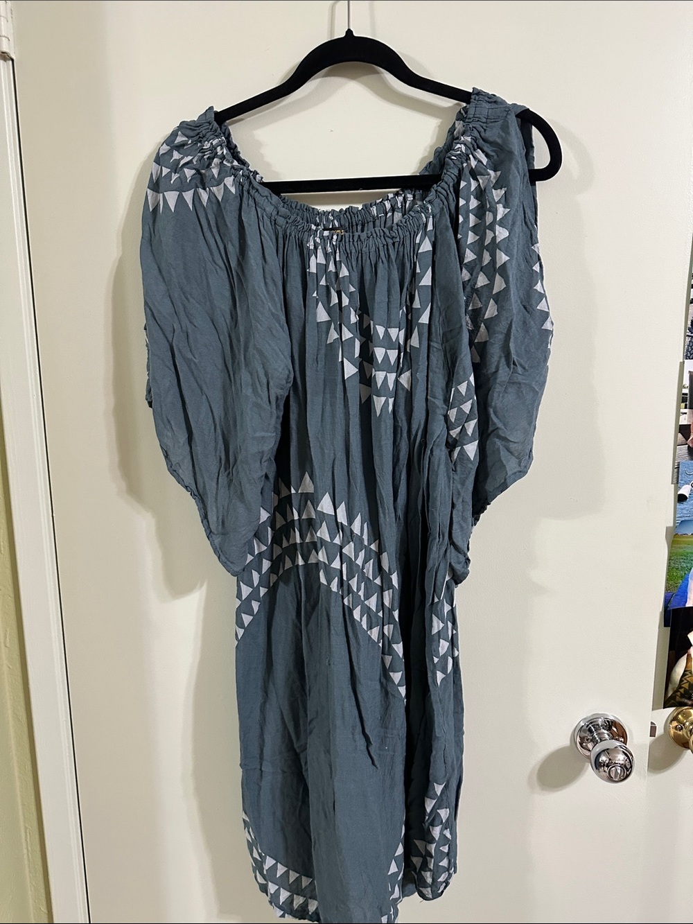 Women's Slate Blue Off-Shoulder Patterned Dress